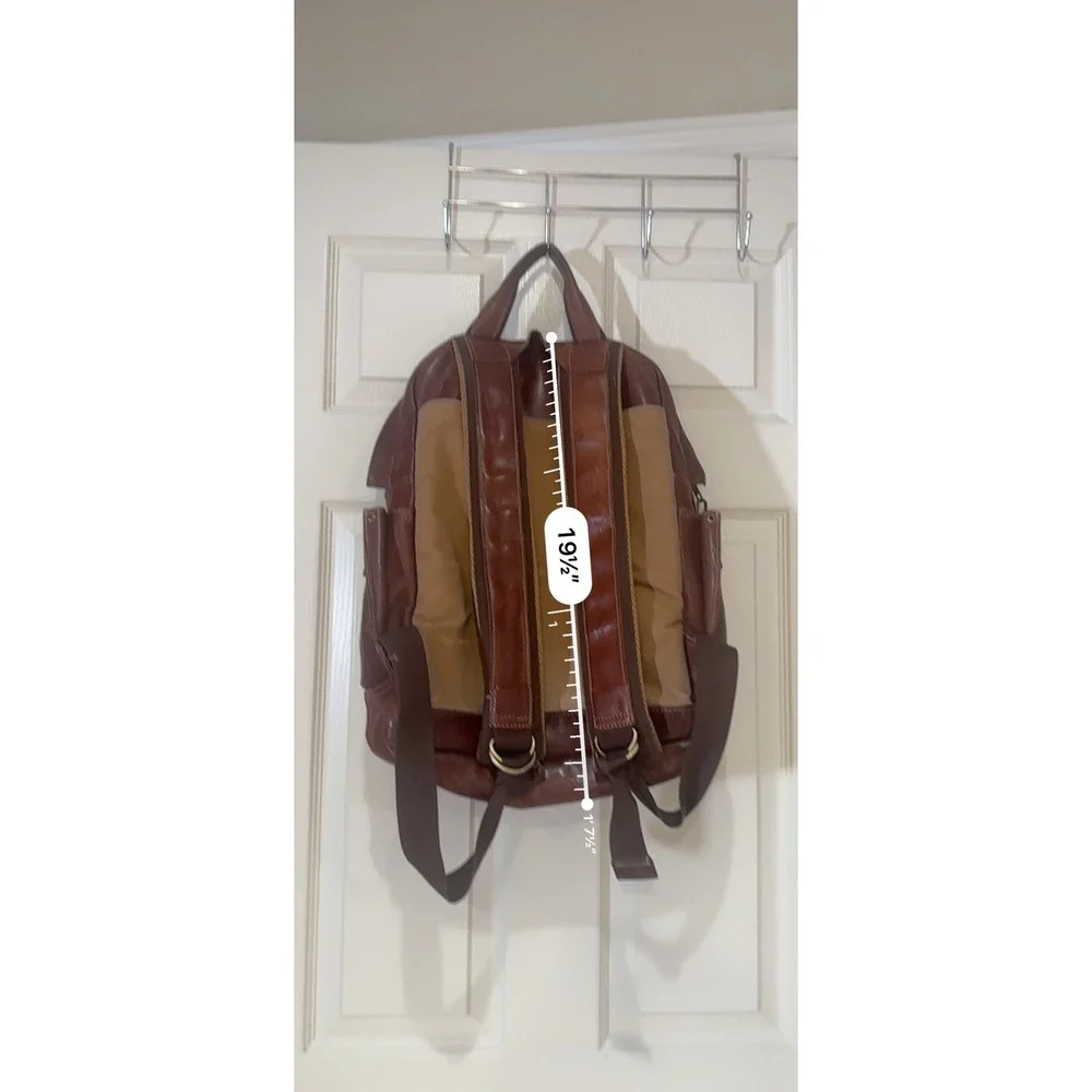 Duluth Trading Co Brown Leather Backpack Laptop Bag Plaid Lining Rugged Mens